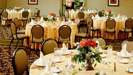 Tables set for a reception at the Hershey Lodge