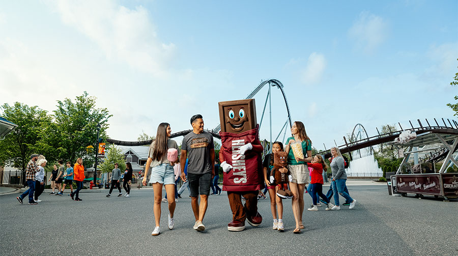 Family walking with Hershey Bar