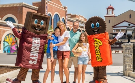 Family and Hershey's Characters at Hersheypark
